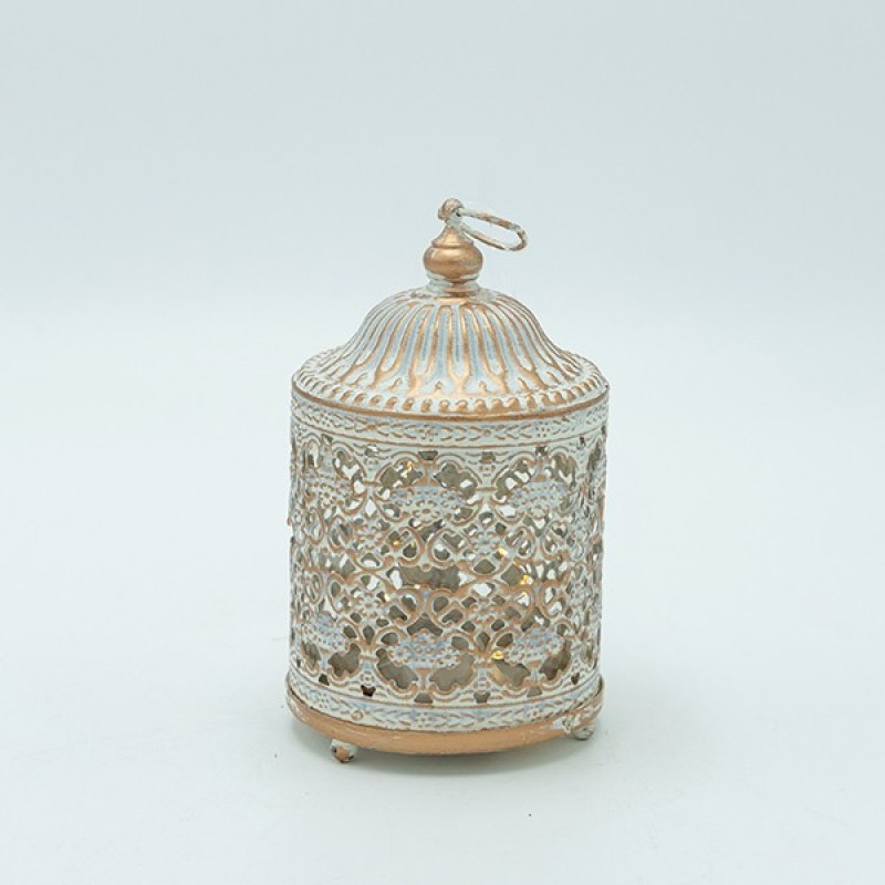 LANTERN METAL - GLASS WITH BATTERY WHITE - GOLD 7.5x7.5x13.5cm 819-01116
