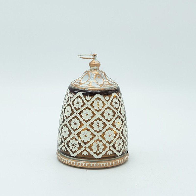 LANTERN METAL - GLASS WITH BATTERY WHITE - GOLD - AMBER 9x9x14cm 819-01119