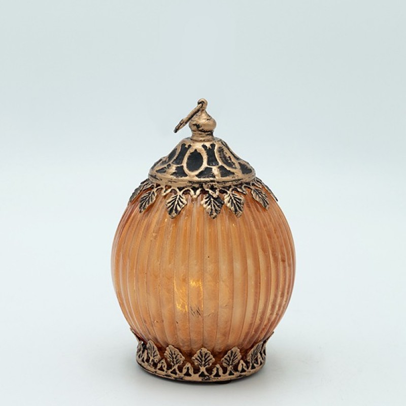 LANTERN METAL - GLASS WITH BATTERY GOLD - ORANGE 9.5x9.5x14cm 819-01124
