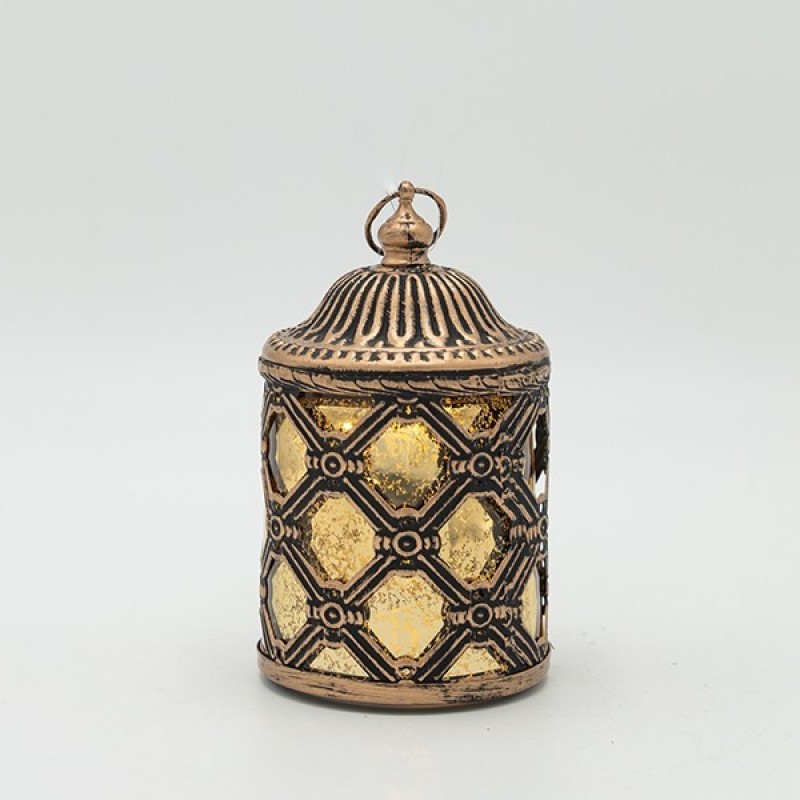 LANTERN METAL-GLASS WITH BATTERY WHITE - GOLD - BLACK 9x9x13cm 819-01125