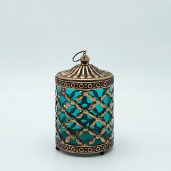 LANTERN METAL - GLASS WITH BATTERY GOLD - GREEN 8.5x8.5x15cm 819-01127 LANTERN METAL - GLASS WITH BATTERY GOLD - GREEN 8.5x8.5x15cm 819-01127