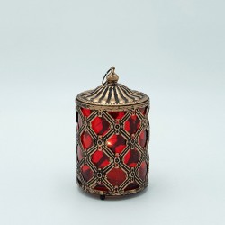 LANTERN METAL - GLASS WITH BATTERY GOLD - RED 8.5x8.5x15cm 819-01128 LANTERN METAL - GLASS WITH BATTERY GOLD - RED 8.5x8.5x15cm 819-01128