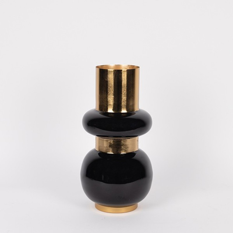 VASE IRON - CERAMIC GOLD-BLACK 18x10x33cm 819-01153