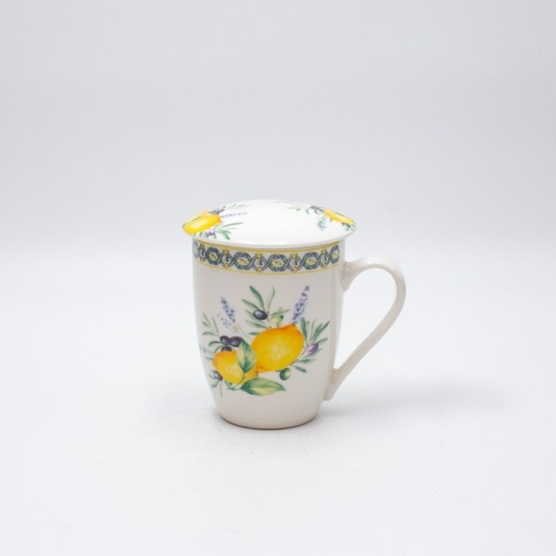 MUG WITH LID PORCELAIN WHITE WITH LEMONS 350ml 820-00014