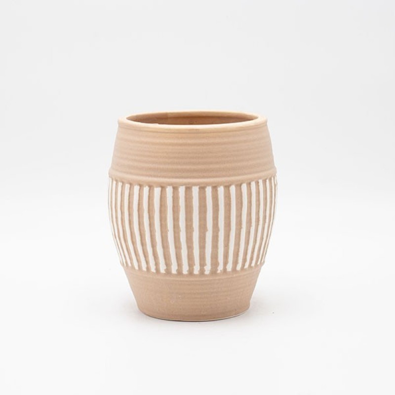VASE, CERAMIC, BEIGE-WHITE, 12x12x15cm 819-00375
