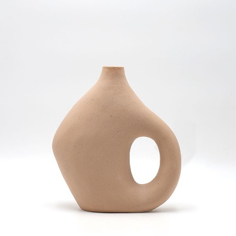 VASE, CERAMIC, BEIGE, 20.5x8.5x23.5cm 819-00378