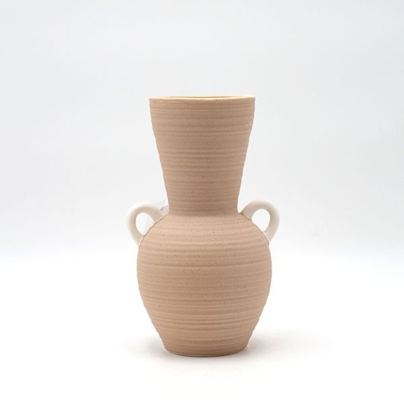 VASE, CERAMIC, BEIGE-WHITE, 11.5x11.5x17cm 819-00383