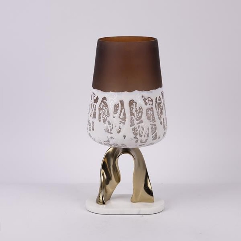 VASE, GLASS WITH METALLIC ELEMENTS, GOLD-WHITE-BURGUNDY, 19x19x41cm 819-00438