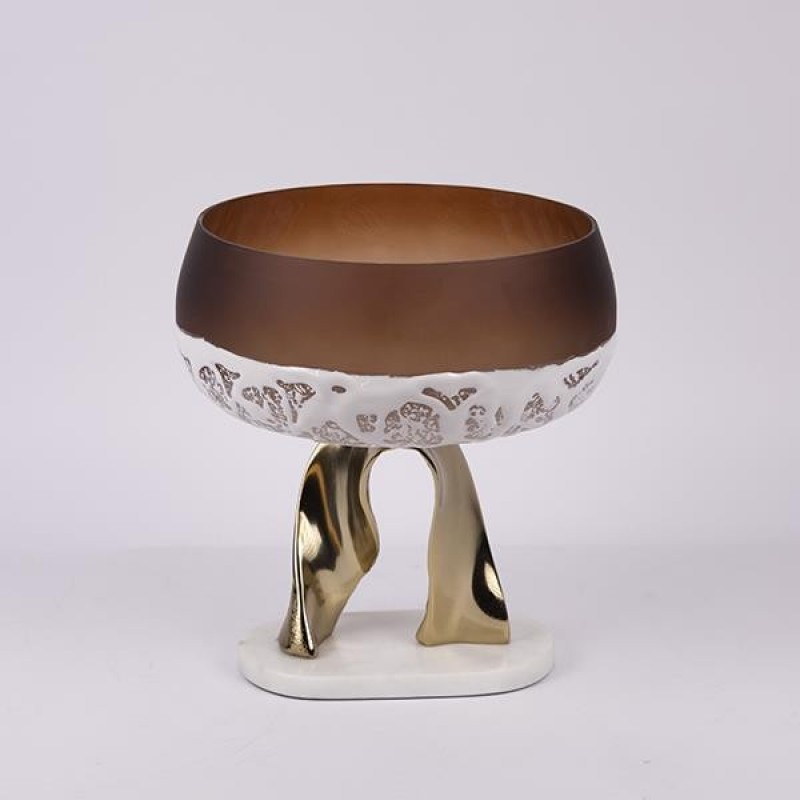 CAKE STAND, GLASS WITH METALLIC ELEMENTS, GOLD-WHITE-BURGUNDY, 26x26x28cm 819-00440