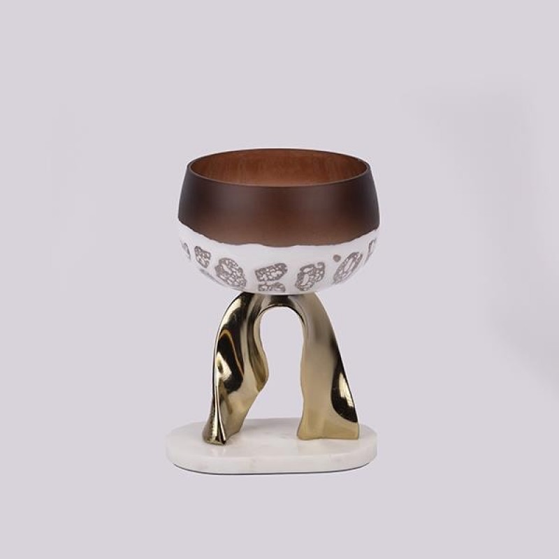 CAKE STAND, GLASS WITH METALLIC ELEMENTS, GOLD-WHITE-BURGUNDY, 18x18x27cm 819-00441