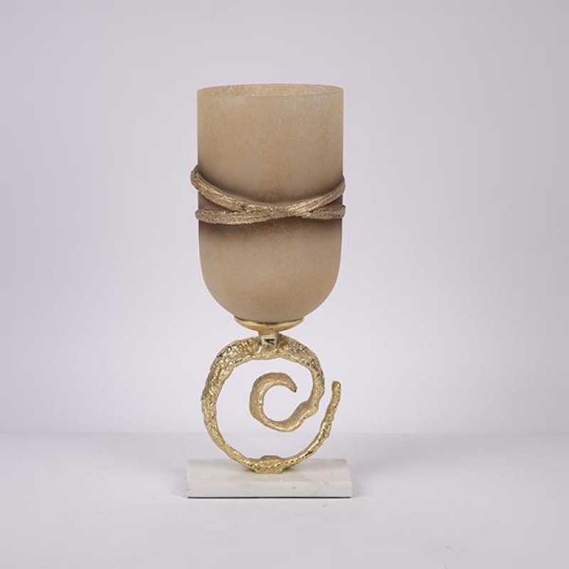 VASE, GLASS WITH METALLIC ELEMENTS, BEIGE-GOLD, 18x15x45cm 819-00444