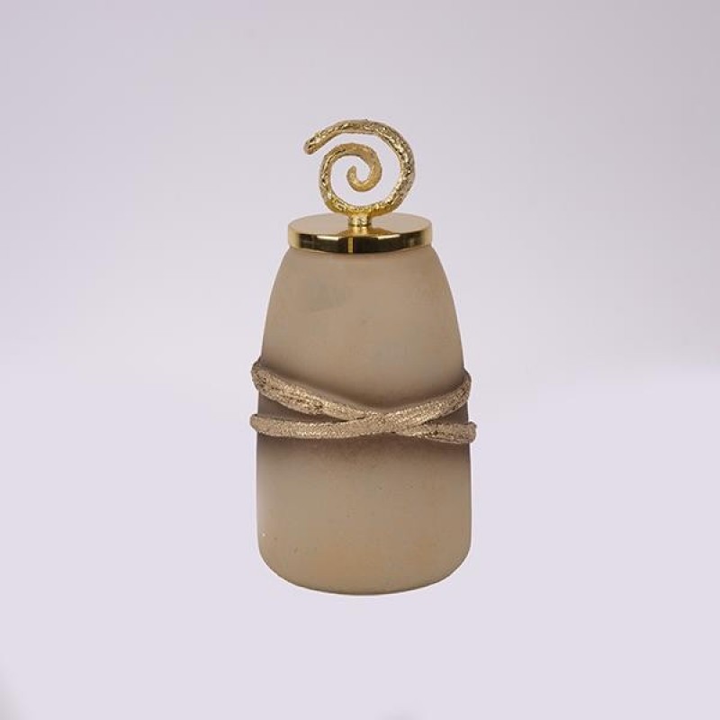 CONTAINER WITH CAP, GLASS WITH METALLIC ELEMENTS, BEIGE-GOLD, 9x9x23cm 819-00450