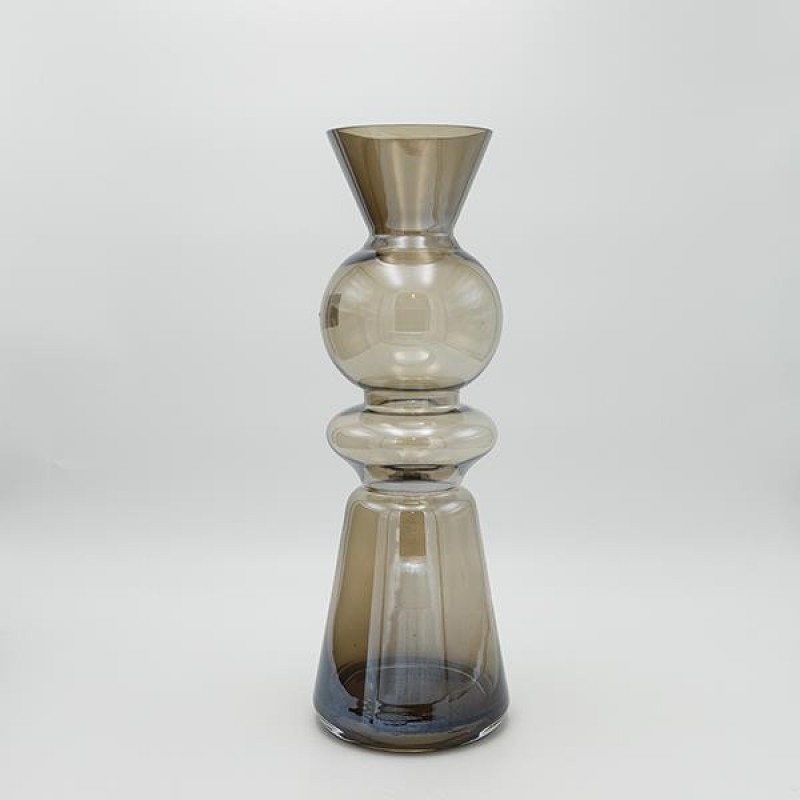 VASE GLASS GLOSSY GREY 14x14x41cm 819-01043