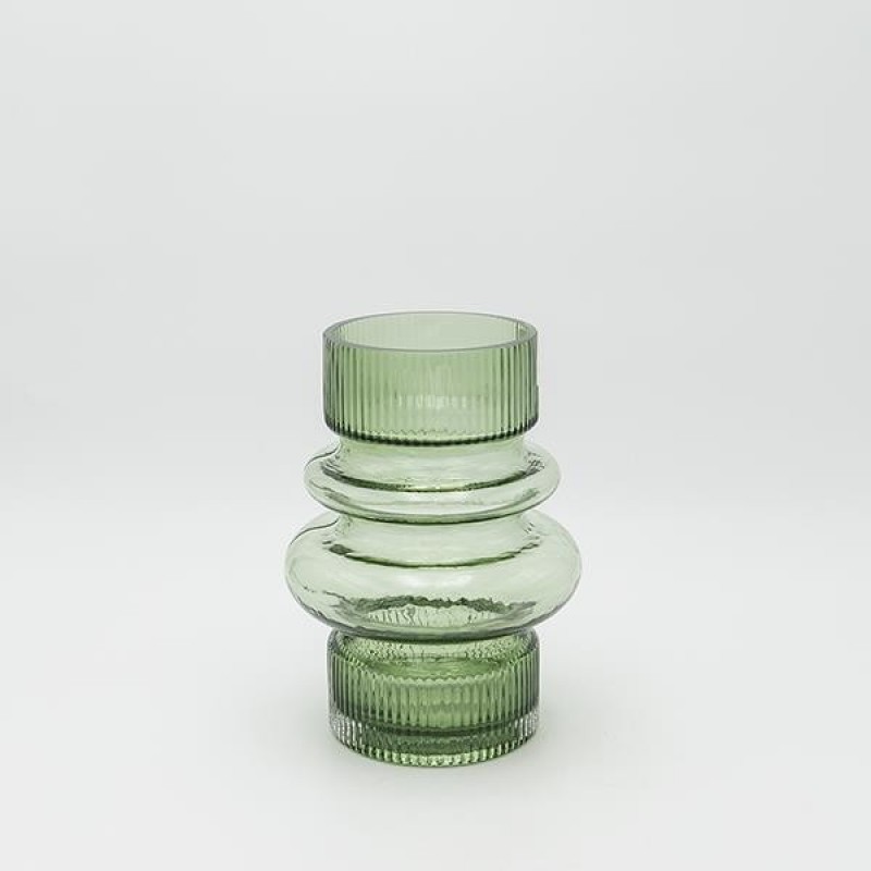 VASE GLASS GREEN 16x16x33cm 819-01045