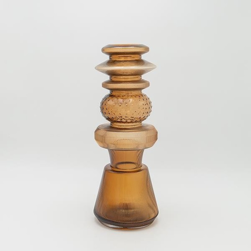 VASE GLASS BROWN 14x14x38cm 819-01051