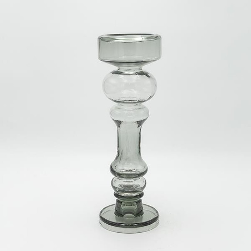 CANDLE HOLDER GLASS GREY 11x11x34.5cm 819-01054