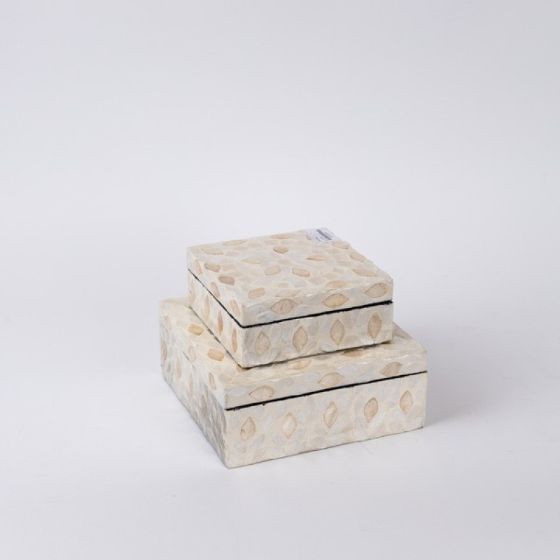 S/2 DECORATION BOX SEASHELL BEIGE - IRIDESCENT WHITE 20x20x8cm / 15x15x6cm 819-01066