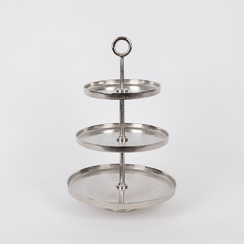 DECORATIVE CAKE STAND 3 TIERS METALIC SILVER  10x48cm 819-01086
