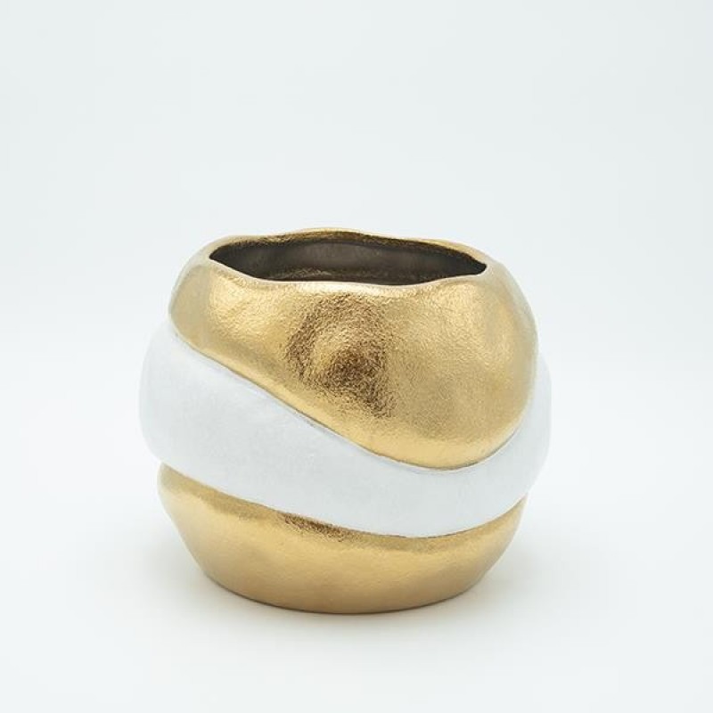 VASE CERAMIC GOLD -WHITE 22.5x22.5x17.5cm 819-01173