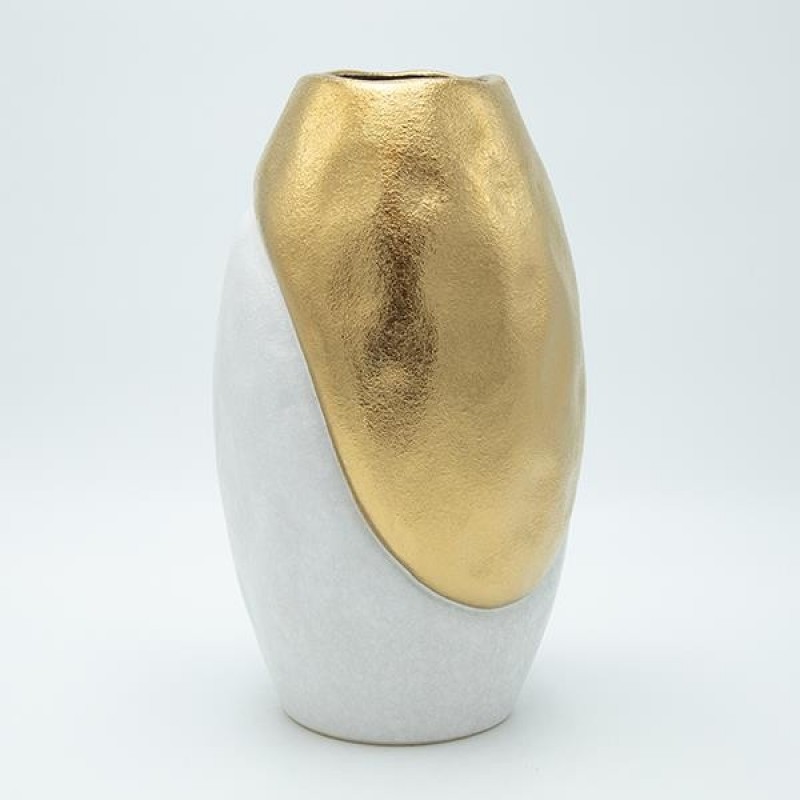 VASE CERAMIC GOLD -WHITE 19.5x19.5x37.5cm 819-01175