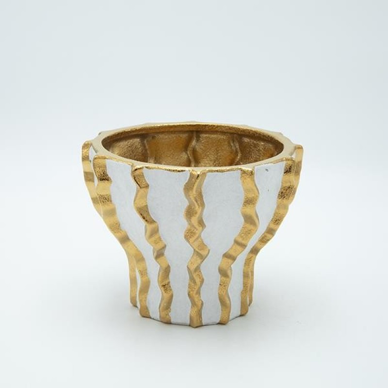 VASE CERAMIC WHITE - GOLD 17.5x17.5x14cm 819-01181