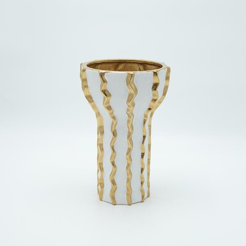 VASE CERAMIC WHITE - GOLD 16.5x16.5x25.5cm 819-01182