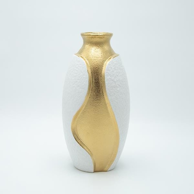 VASE CERAMIC WHITE - GOLD 15.5x14.5x31cm 819-01184