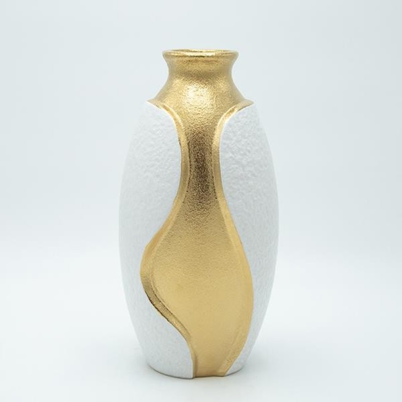 VASE CERAMIC WHITE - GOLD 17.5x16.5x37.5cm 819-01185