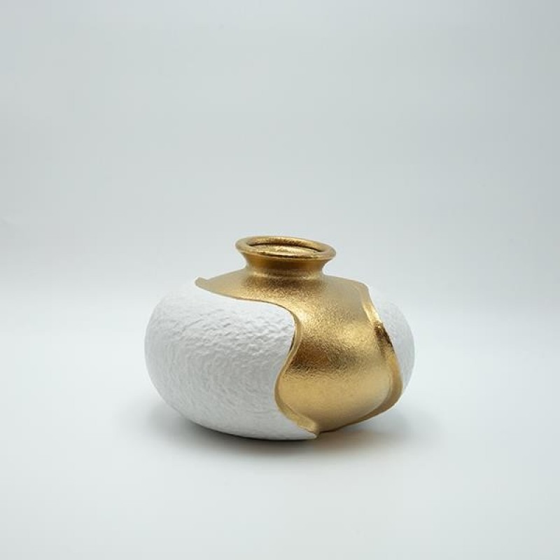 VASE CERAMIC WHITE - GOLD 22.5x21x15.5cm 819-01186