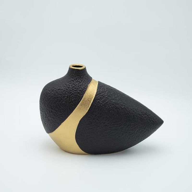 VASE CERAMIC BLACK - GOLD 30x11.5x20.5cm 819-01187