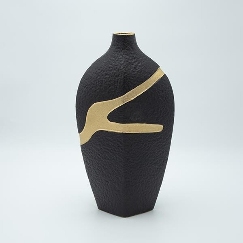 VASE CERAMIC BLACK - GOLD 30x11.5x20.5cm 819-01189