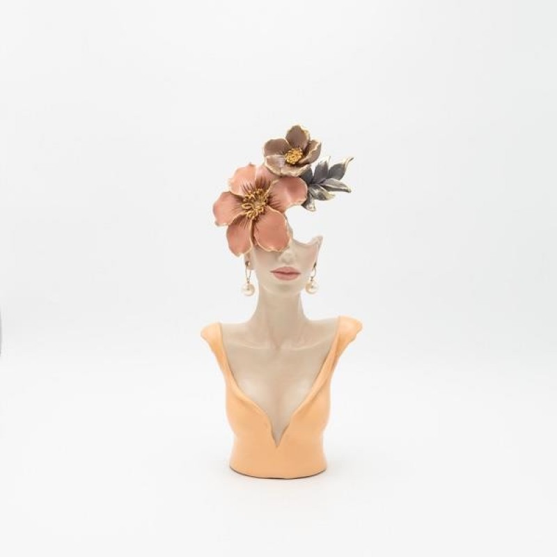 DECORATION SCULPTURE WOMAN WITH FLOWER PEACH 15.5x7.5x33cm 819-01194