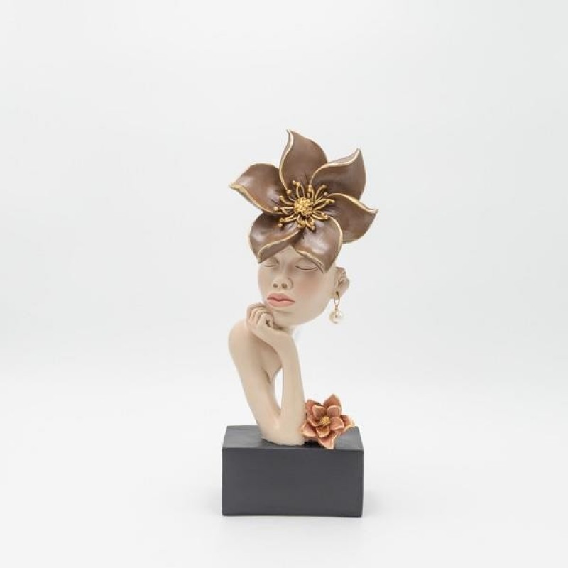 DECORATION SCULPTURE WOMAN WITH FLOWER BLACK 13x7.5x32.5cm 819-01196