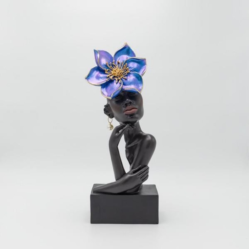 DECORATIVE SCULPTURE WOMAN WITH FLOWER BLACK-MAUVE 11.5Χ6.5Χ25.5CM 819-01240