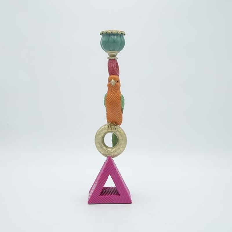 CANDLE HOLDER BIRD POLYRESIN COLORFUL 9.5x7x32cm 819-01250