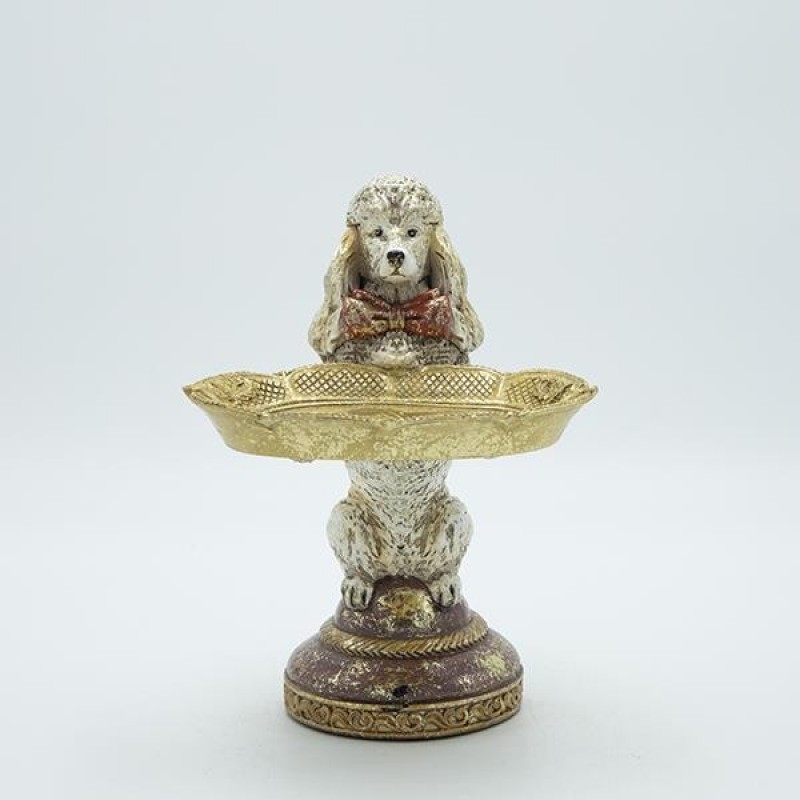 DECORATION TRAY WITH DOG GOLD - PINK 14.5x16x20.5cm 819-01253