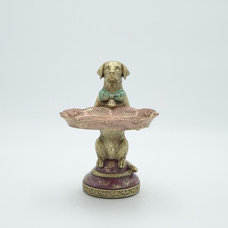 DECORATION TRAY WITH DOG GOLD - BLUE 14.5x16x20.5cm 819-01254