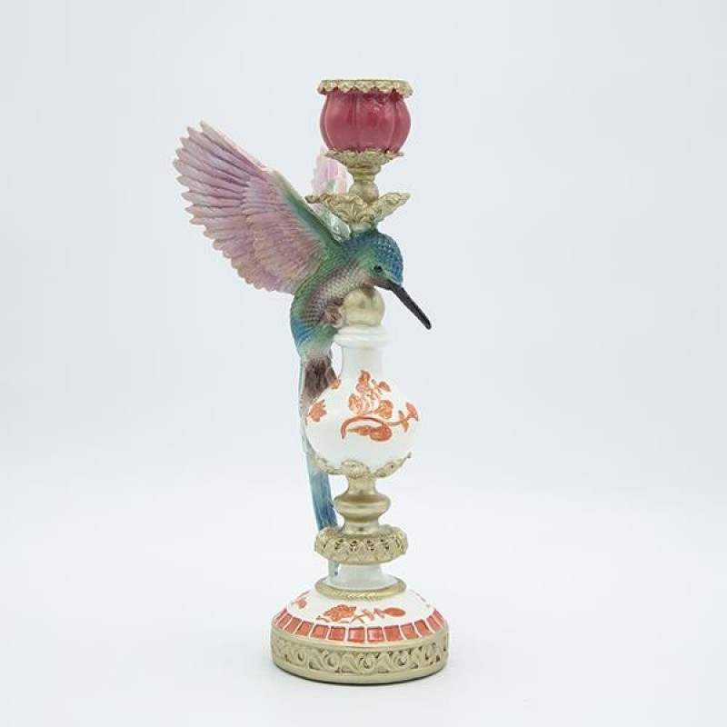 CANDLE HOLDER BIRD POLYRESIN WHITE - PINK - GREEN 13x14x32cm 819-01256