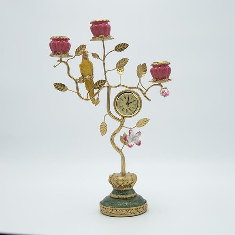 CANDLE HOLDER BIRD WITH CLOCK POLYRESIN  22.5x9x35.5cm 819-01257