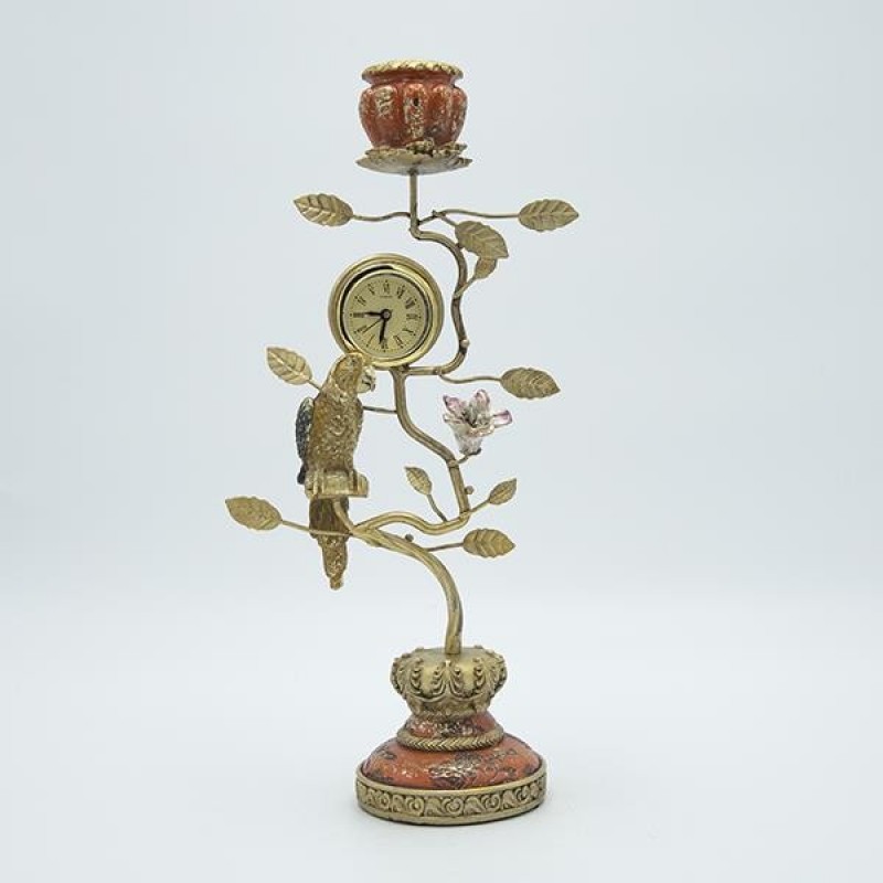 CANDLE HOLDER BIRD WITH CLOCK POLYRESIN  22x9x35.5cm 819-01258
