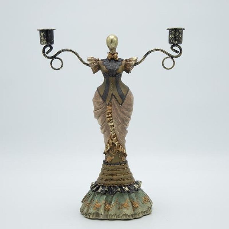 CANDLE HOLDER STATUETTE POLYRESIN ANTIQUE GOLD - PEACH 25x12x30cm 819-01260