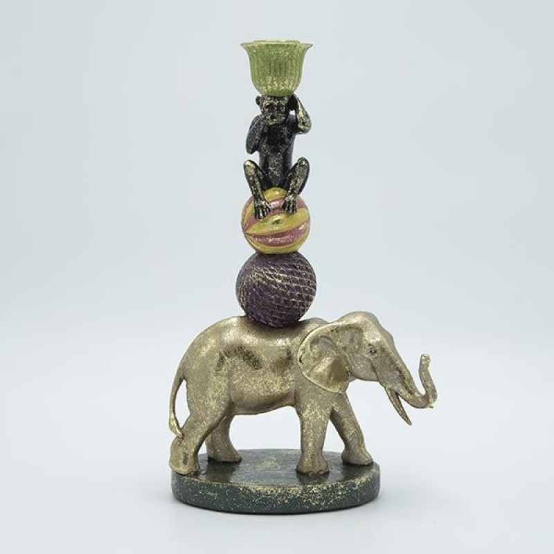CANDLE HOLDER ELEPHANT - MONKEY POLYRESIN GOLD - COLORS 17x9.5x28.5cm 819-01261
