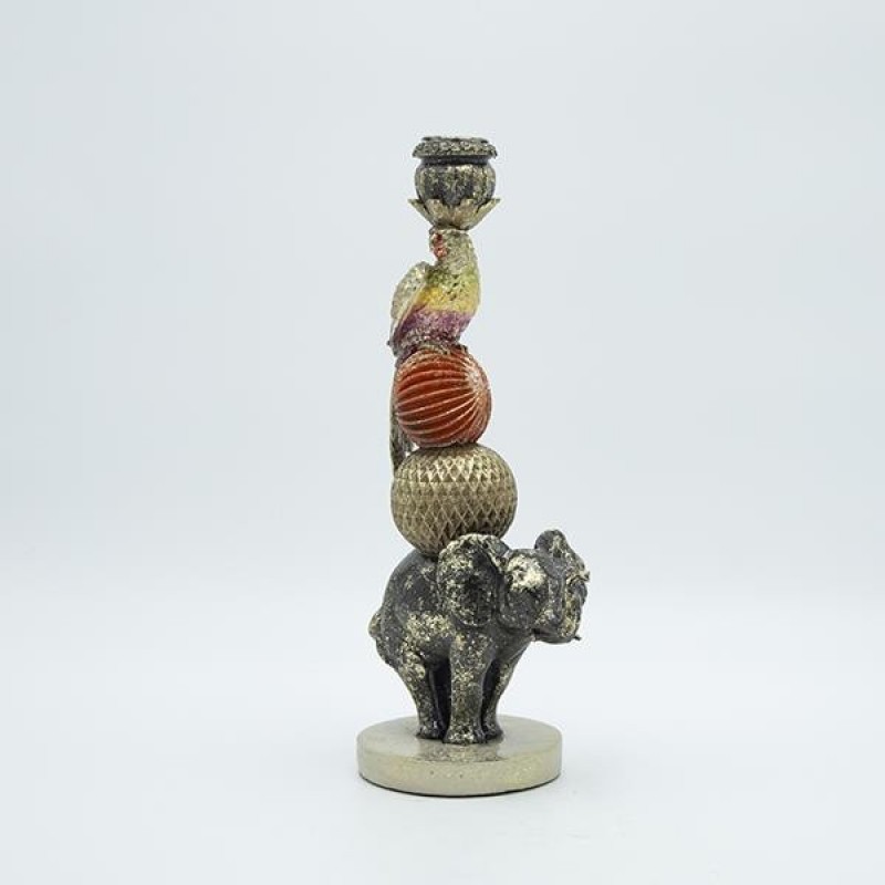 CANDLE HOLDER  ELEPHANT - PARROT POLYRESIN BLACK - GOLD - RED 13.5x9.5x28cm 819-01263