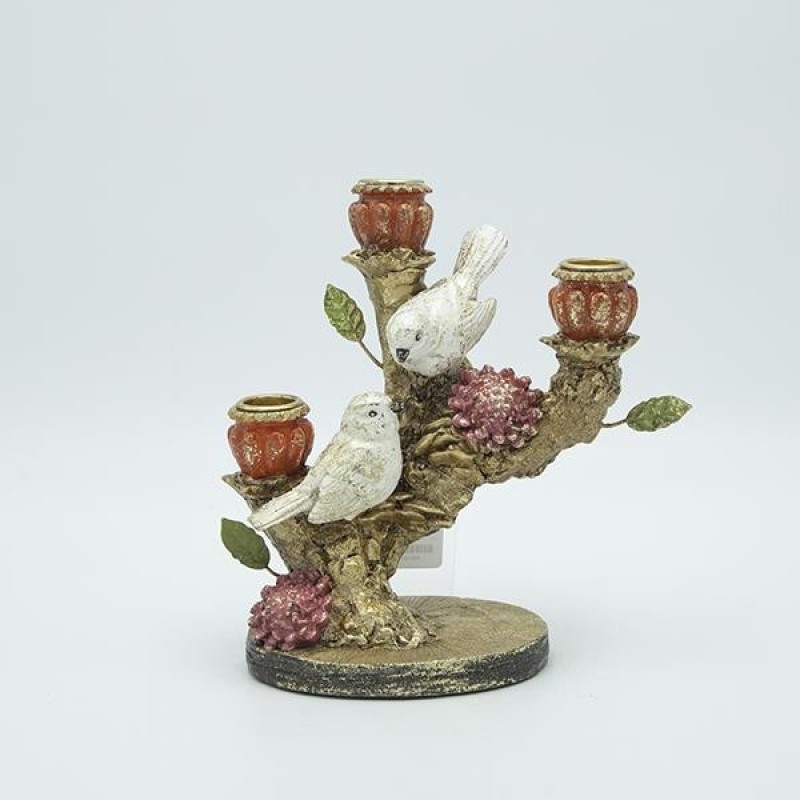 CANDLE HOLDER BIRDS ON BRANCH POLYRESIN GOLD - COLORS 21.5x12x19.5cm 819-01266