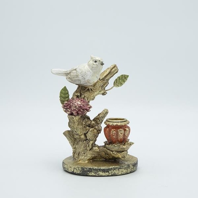 CANDLE HOLDER BIRD ON BRANCH POLYRESIN GOLD - COLORS 11.5x10.5x16cm 819-01267