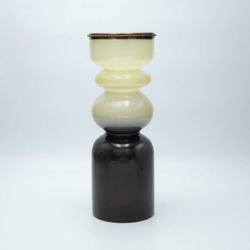 VASE GLASS WHITE-BLACK 32.5x11.5cm 819-01273