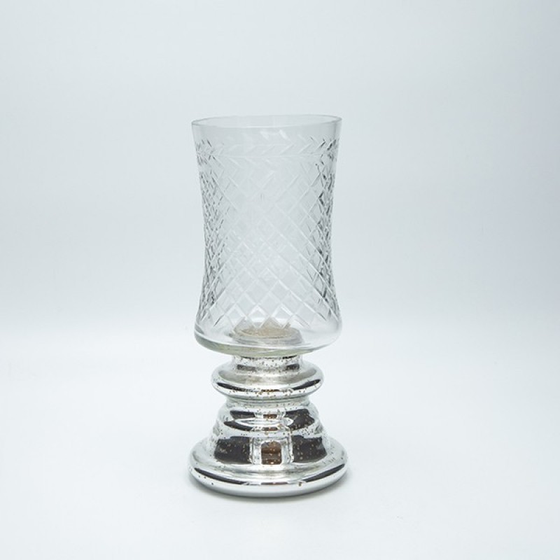 VASE GLASS METAL SILVER Ι 24χ10cm 819-01283