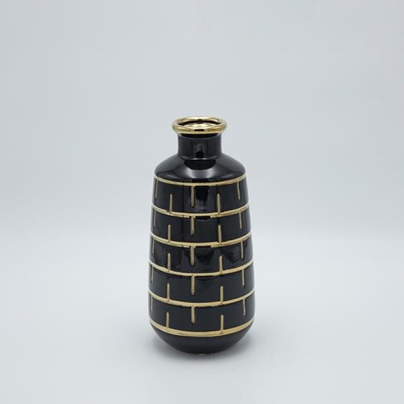VASE CERAMIC BLACK-GOLD 14.5Χ7Χ24.5CM 819-01299