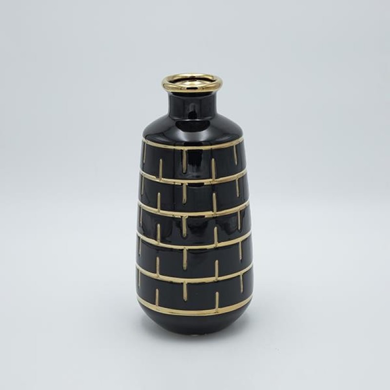 VASE CERAMIC BLACK-GOLD 20x7x12.5cm 819-01300