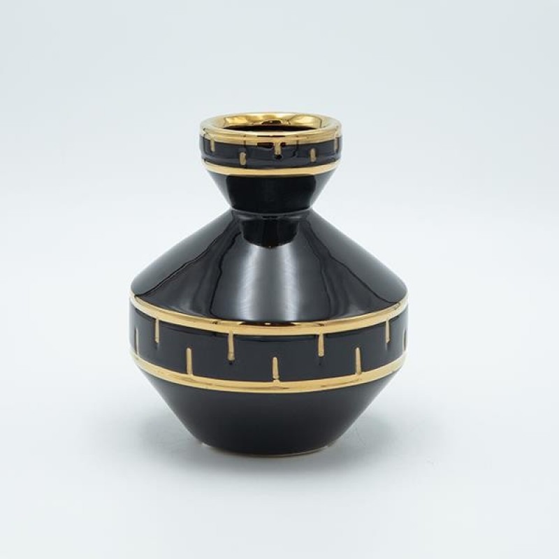VASE CERAMIC BLACK-GOLD 13x15cm 819-01303